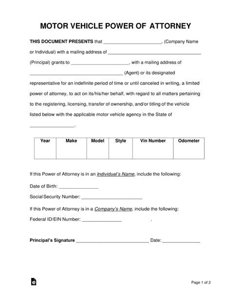 Fillable Power Of Attorney For Vehicle Transactions Printable Pdf