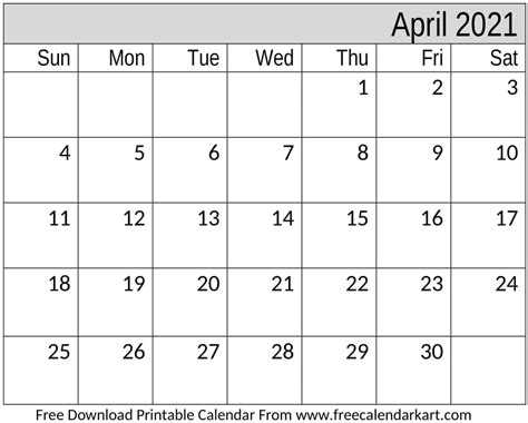 Free Printable April 2021 Calendar Free Calendar Kart
