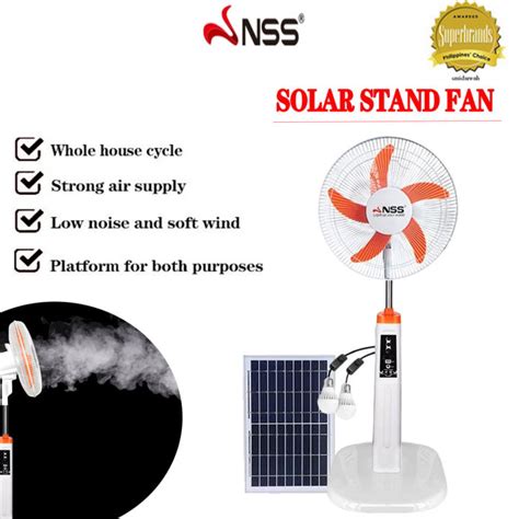 Nss 16 Inch Solar Fan Rechargeable Fan With Solar Panel With Led Light Acdc Dual Power Fan