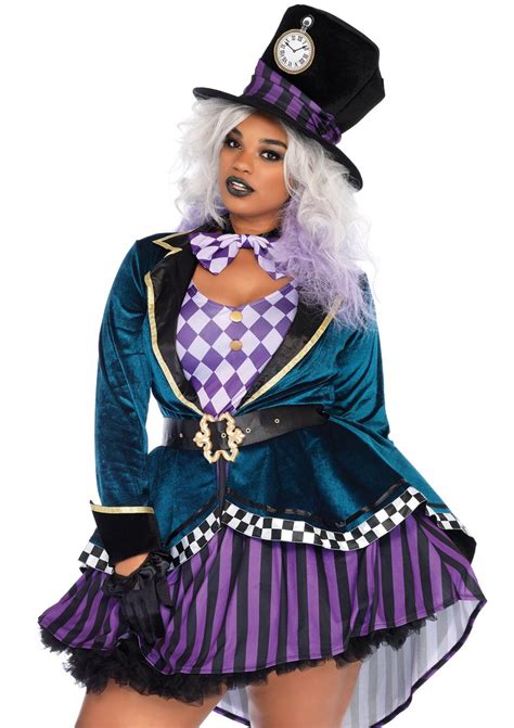Womens Plus Size Sexy Mad Hatter 4 Piece Costume