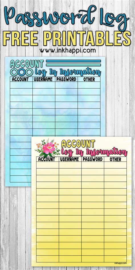 Printable Password Log And Creating New Passwords Inkhappi