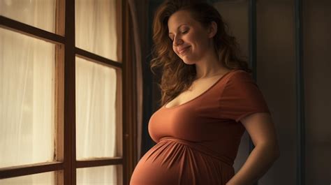 Premium Ai Image Pregnant Woman Holding Onto Her Belly At Home In Front Of A Window Created