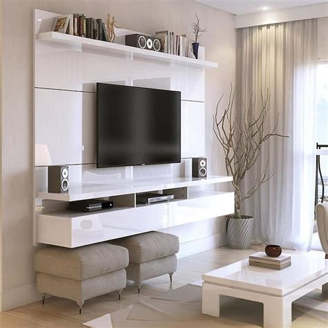 Manhattan Comfort City White Gloss Wall Mounted Tv Stand Integrated Tv