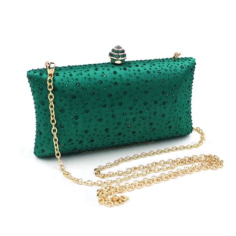 New Design Evening Bag Crystal Luxury Clutch Bag Green Diamond Ladies