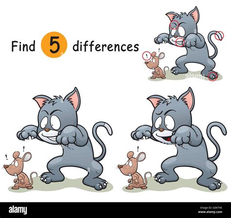 Vector Illustration Of Game For Children Find Differences Cat And Rat