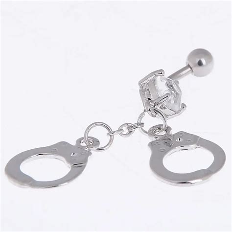 1pc Trendy Handcuffs Shaped Crystal Rhinestones Inlaid Navel Belly