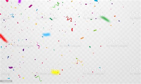Confetti And Colorful Ribbons Celebration Background Template With