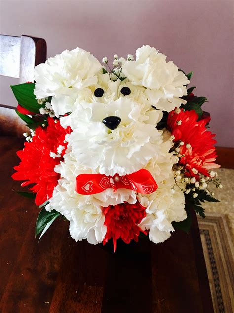 Puppy Flower Arrangement Made With Carnations Floral Design Floral