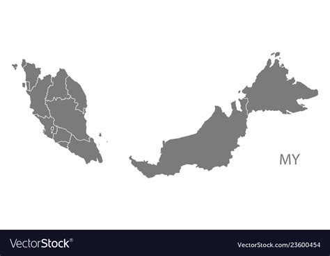 Grey Map Of Malaysia With States And Federal Territories Free Vector