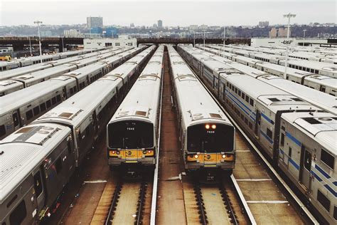 Rail Station With Many Trains On The Tracks In New York Train Station