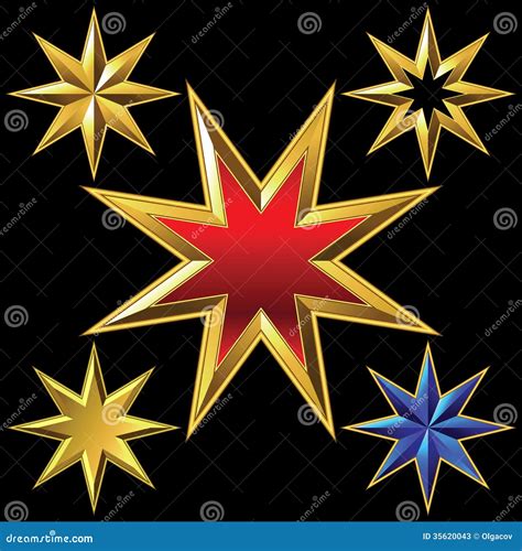 Vector Set Of Golden Shiny Eight Pointed Stars Stock Photos Image