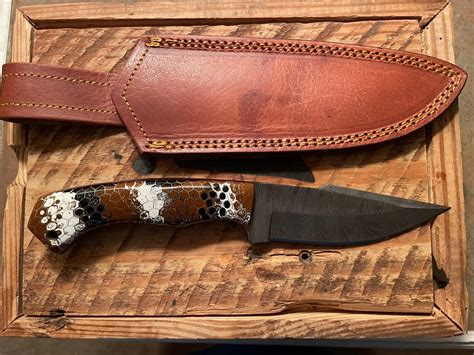 Sale 975 Texas Rattler Skinner Knife With Damascus Steel Etsy