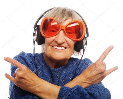 Funny Old Lady Listening Music Stock Photo By ©kanareva 69729769