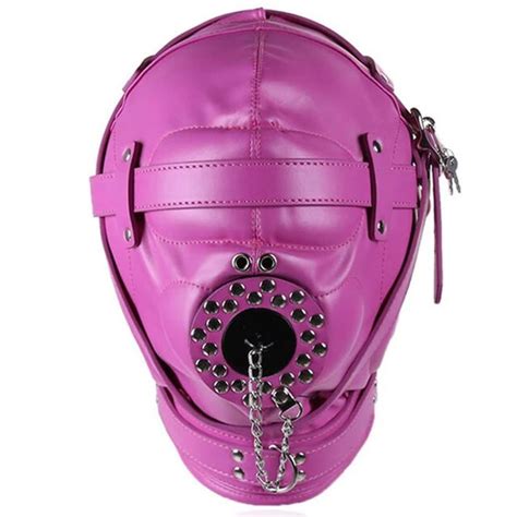 Camatech Fetish Pu Leather Bondage Hood Open Mouth Gag Mask Slave Gag Plug Enclosed Head Harness