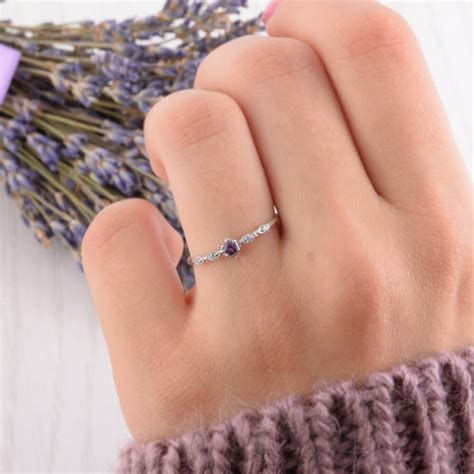 Dainty 14k Rose Gold Amethyst Promise Ring For Her Unique Etsy