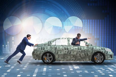 The Businessman Pushing Car In Business Concept Stock Image Image Of