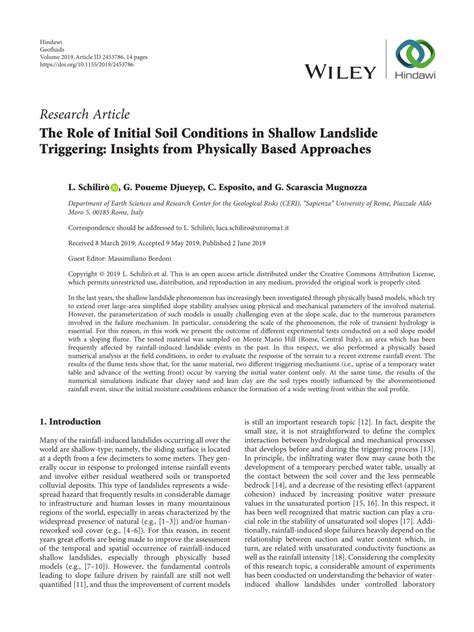 PDF The Role Of Initial Soil Conditions In Shallow Landslide Triggering Insights From