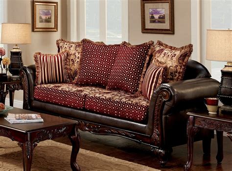 Ellis Brown And Burgundy Living Room Set Sm7507 Sf Furniture Of America