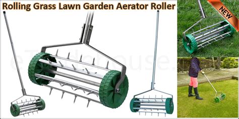 Heavy Duty Rolling Grass Lawn Garden Aerator Roller Green Wheel
