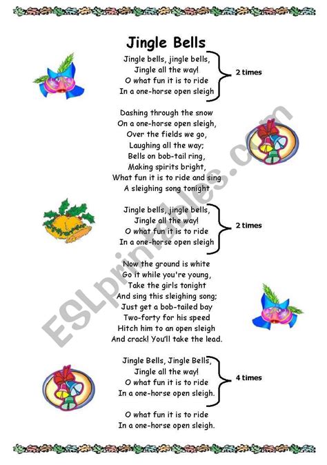 English Worksheets Jingle Bells Lyrics
