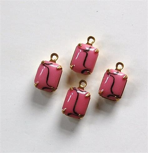Vintage Opaque Dark Pink Stones With Black 1 Loop Brass