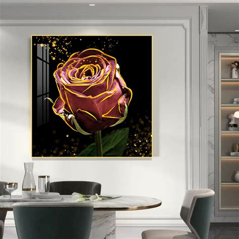 Elegant Red Rose Crystal Porcelain 5d Wall Art