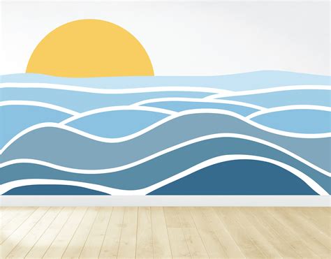 Wave Wall Decal Wave Wall Mural Wave Wallpaper Nautical Etsy