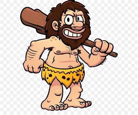Cartoon Caveman Sitting With Cave Background Stock Ve