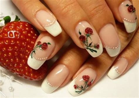 Amazing Red Roses Nail Art Design Red Rose On White French Nails