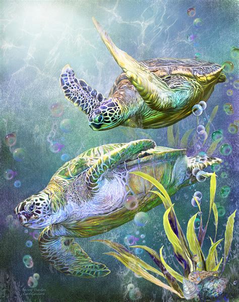 Sea Turtles Ancient Travelers Mixed Media By Carol Cavalaris Fine