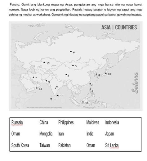 Gamit Ang Blankong Mapa Ng Asya Pangalanan Ang Mga Bansa Nito Na Nasa