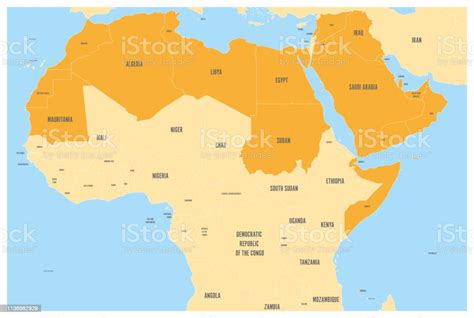 Arab World States Political Map With Orange Higlighted 22