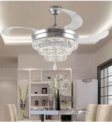 Ceiling fans may still be notorious for being eyesores, but plenty of models now exist without the gaudy candelabra lights and annoying pull chains. LED invisible K9 ceiling crystal fan light restaurant fans ...