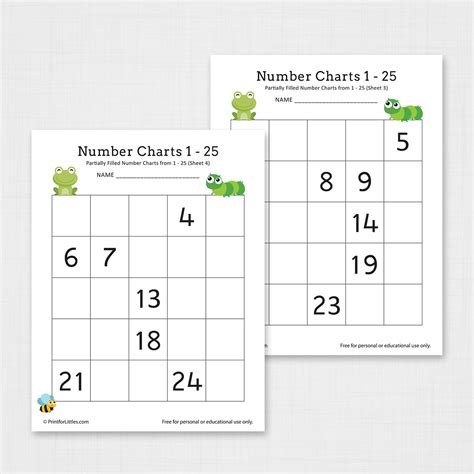 Missing Number Chart 1 25 Worksheets For Kindergarten
