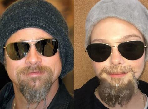 Elle Fanning Is Unrecognizable Dressed Up As Brad Pitt In His “beard Bead Phase”