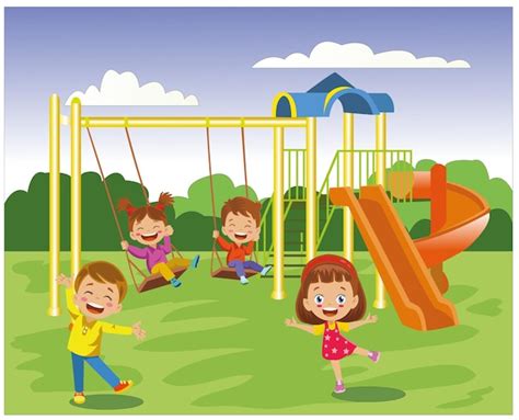 Premium Vector Happy Children Playing In The Playground