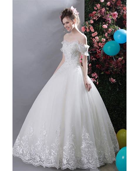 Gorgeous White Lace Trim Ball Gown Wedding Dress Off Shoulder Wholesale