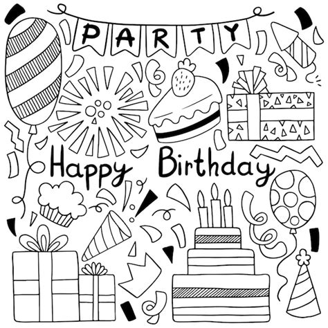 Premium Vector Hand Drawn Party Doodle Happy Birthday Ornaments Background Pattern Illustration