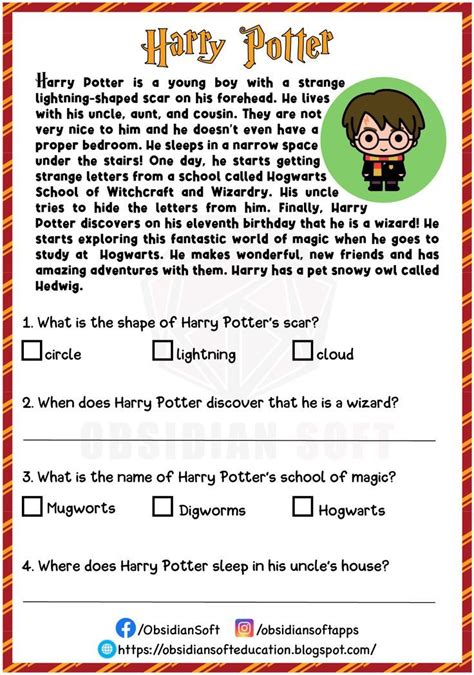 Harry Potter Reading Comprehension Harry Potter Harry Potter Lessons