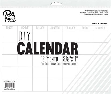 Paper Accents White Blank 12 Month 85x11 Create Your Own Calendar