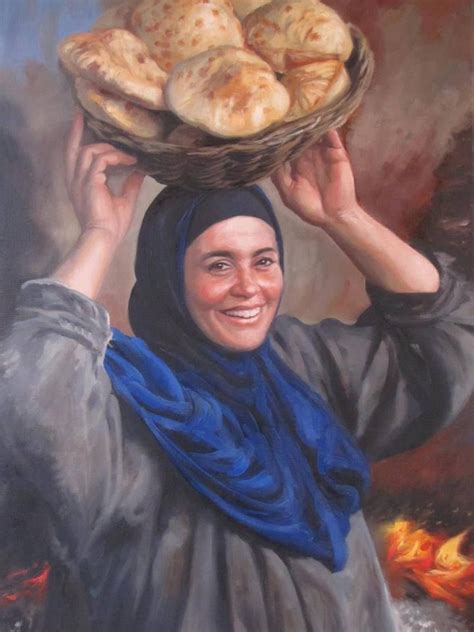 لوحه فنيه جميله رائعه من رسم وابداع دكتور فريد فاضل لامرأه مصريه تحمل الخبز egyptian