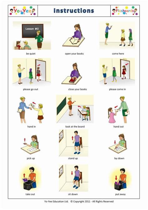 Classroom Instruction Flashcards For Children Consignes