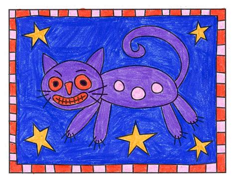 Easy How To Draw A Folk Art Cat Tutorial And Folk Art Coloring Page Folk Art