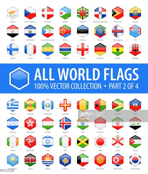 World Flags Vector Hexagon Glossy Icons Part 2 Of 4 High Res Vector