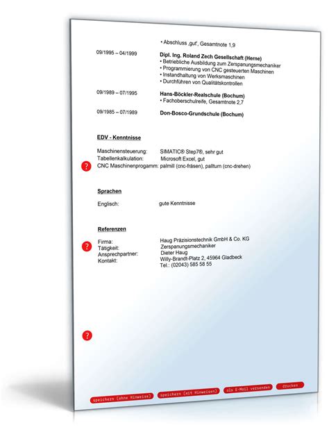 Lebenslauf Zerspanungsmechaniker | Muster zum Download