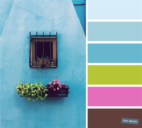 Unusual Color Palette Of Blue Hue Bright Green Bright Pink And Brown
