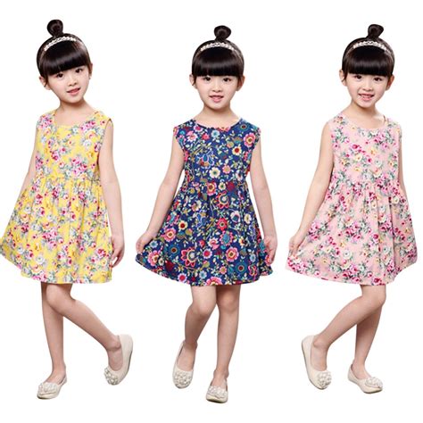 Girls Summer Fashion Dress Children Sleeveless O Neck Floral Print Mini