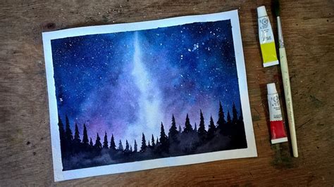 Simple Watercolor Galaxy Forest Painting Time Lapse Video Youtube