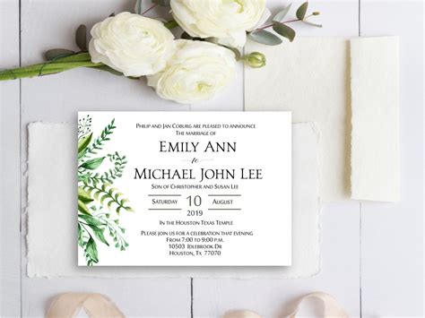 Lds Temple Wedding Invitation Greenery Watercolor Custom Etsy