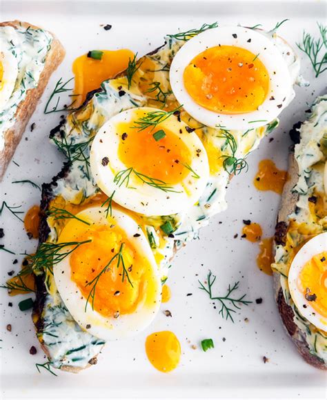 Jammy Soft Boiled Eggs On Sourdough With Dill Cream Cheese